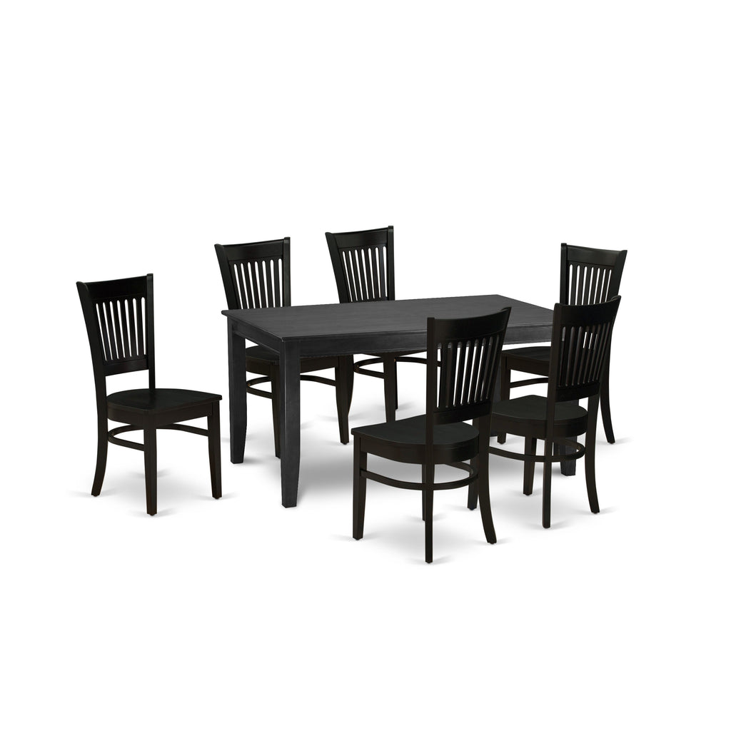 East West Furniture DUVA7-BLK-W 7 Piece Dining Set Consist of a Rectangle Dinner Table and 6 Kitchen Dining Chairs, 36x60 Inch, Black