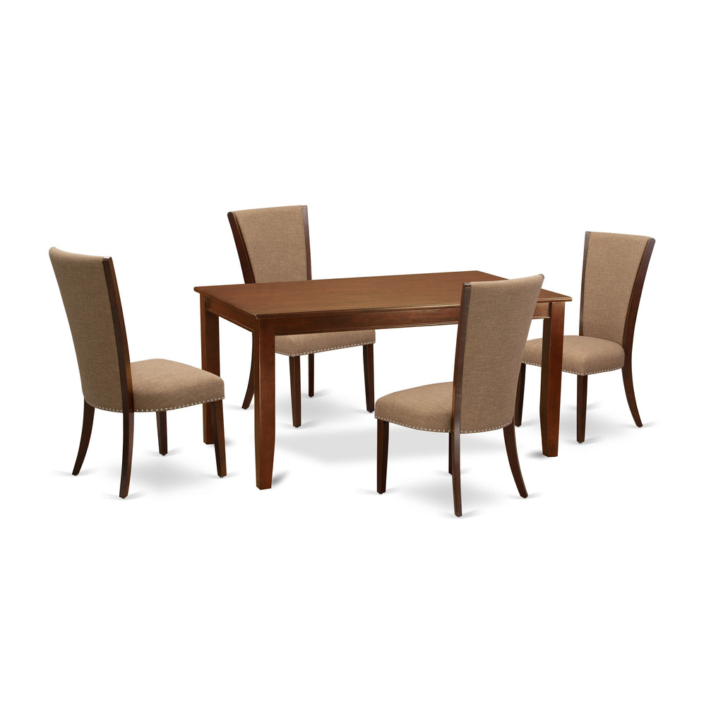East West Furniture DUVE5-MAH-47 5 Piece Dining Set Includes a Rectangle Dining Room Table and 4 Light Sable Linen Fabric Upholstered Parson Chairs, 36x60 Inch, Mahogany