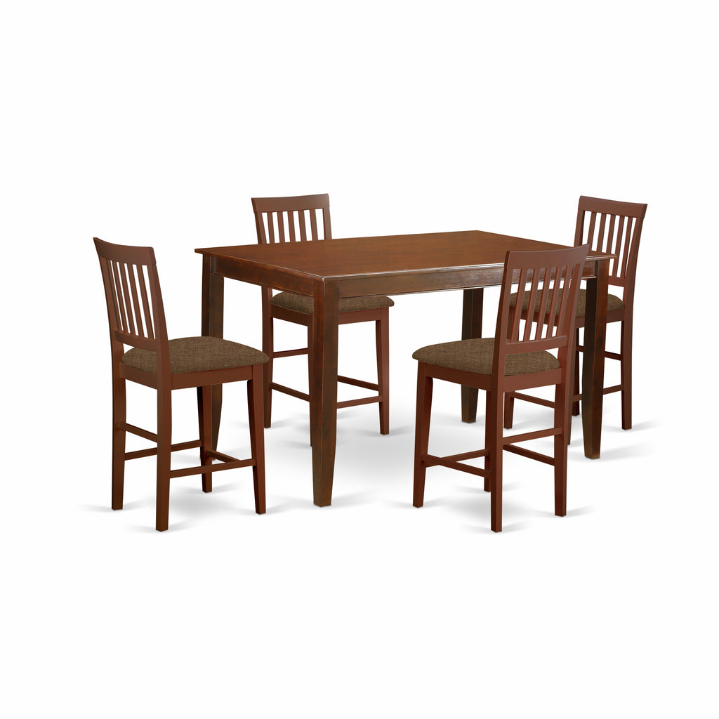 East West Furniture DUVN5H-MAH-C 5 Piece Kitchen Counter Set Includes a Rectangle Dining Room Table and 4 Linen Fabric Upholstered Dining Chairs, 36x60 Inch, Mahogany