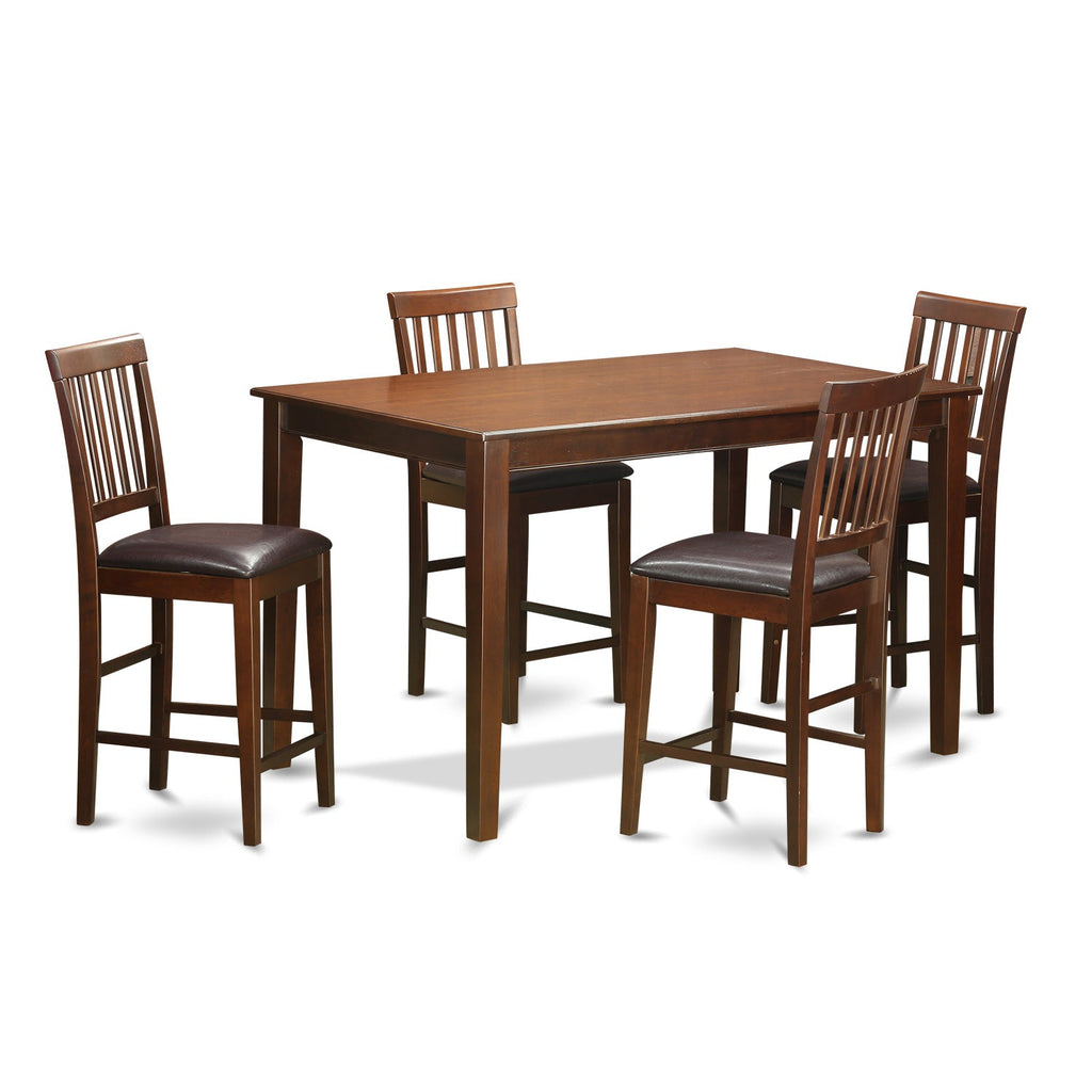 East West Furniture DUVN5H-MAH-LC 5 Piece Counter Height Dining Table Set Includes a Rectangle Kitchen Table and 4 Faux Leather Upholstered Dining Chairs, 36x60 Inch, Mahogany