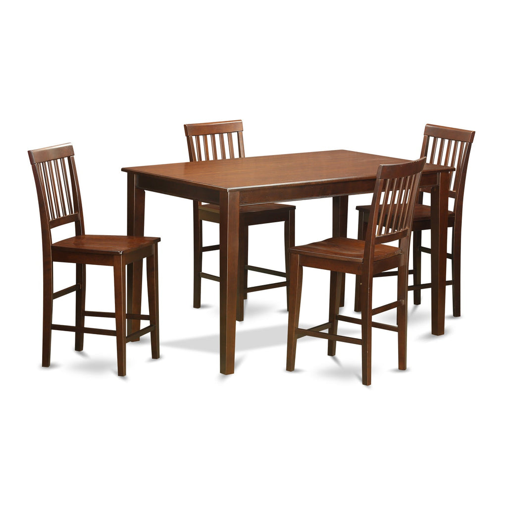 East West Furniture DUVN5H-MAH-W 5 Piece Kitchen Counter Set Includes a Rectangle Dining Table and 4 Dining Room Chairs, 36x60 Inch, Mahogany