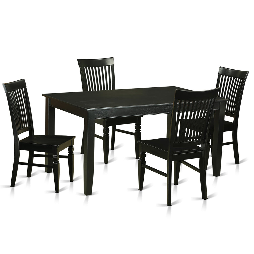 East West Furniture DUWE5-BLK-W 5 Piece Dining Set Includes a Rectangle Dining Room Table and 4 Kitchen Chairs, 36x60 Inch, Black