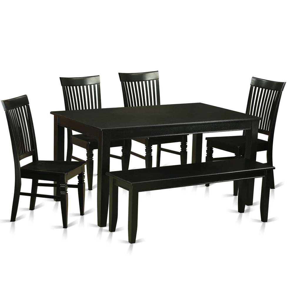 East West Furniture DUWE6-BLK-W 6 Piece Dining Set Contains a Rectangle Dining Room Table and 4 Kitchen Chairs with a Bench, 36x60 Inch, Black