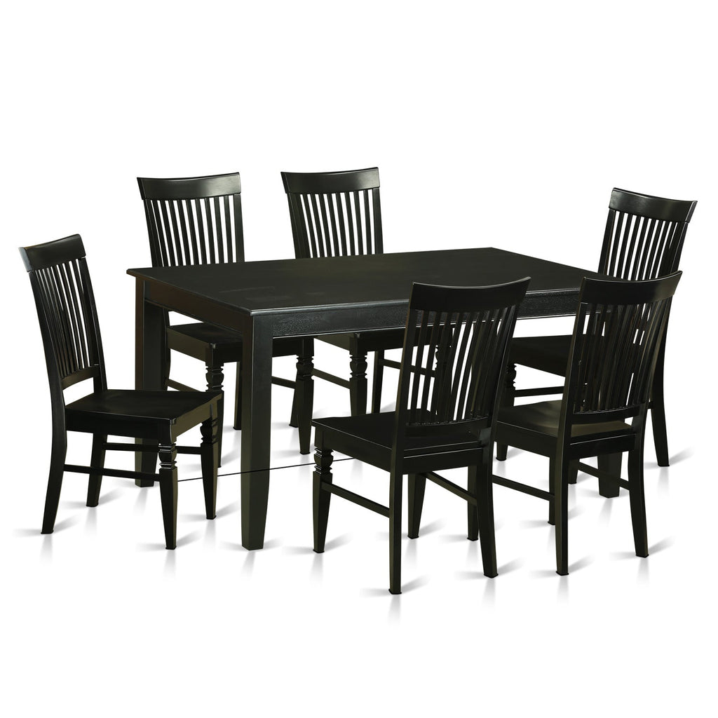 East West Furniture DUWE7-BLK-W 7 Piece Kitchen Table & Chairs Set Consist of a Rectangle Dining Room Table and 6 Solid Wood Seat Chairs, 36x60 Inch, Black