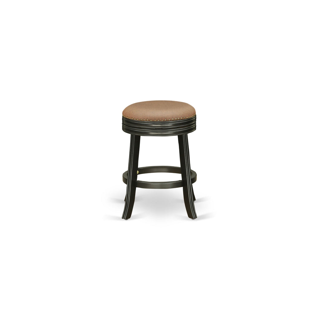 East West Furniture DVS024-112 Devers Counter Stool Bar Chair - Round Shape Brown Roast PU Leather Upholstered Pub Height Backless Chairs, 24 inch Height, Black