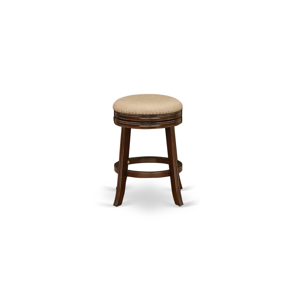 East West Furniture DVS024-303 Devers Counter Height Stool - Round Shape Mocha PU Leather Upholstered Backless Chairs, 24 inch Height, Mahogany