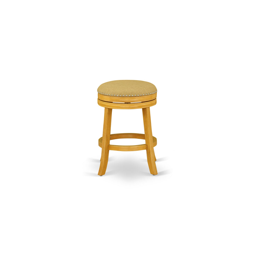 East West Furniture DVS024-416 Devers Counter Height Stool - Round Shape Vegas Gold PU Leather Upholstered Kitchen Counter Backless Chairs, 24 inch Height, Oak