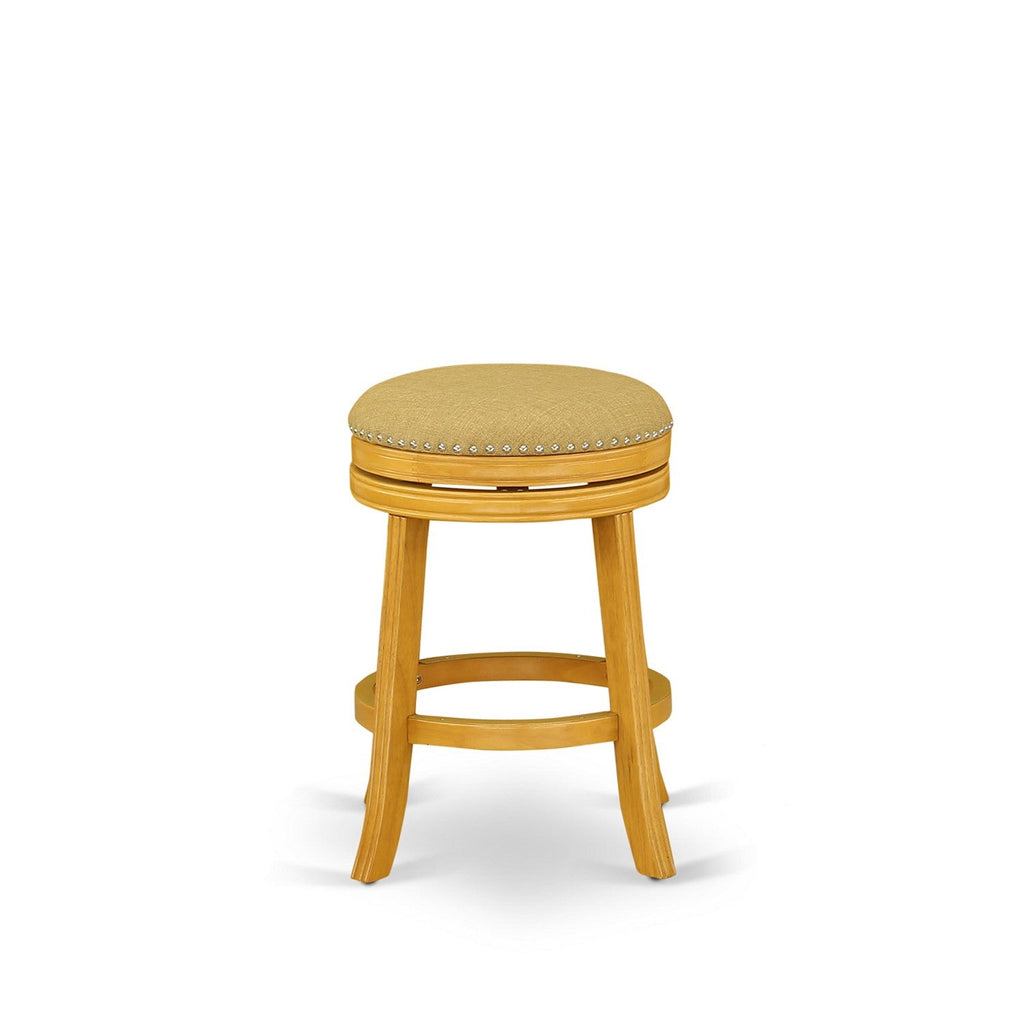 East West Furniture DVS024-416 Devers Counter Height Stool - Round Shape Vegas Gold PU Leather Upholstered Kitchen Counter Backless Chairs, 24 inch Height, Oak