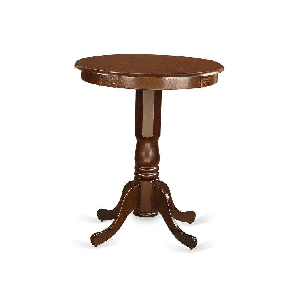 East West Furniture EDBF3-MAH-03 3 Piece Kitchen Counter Height Dining Table Set Contains a Round Wooden Table with Pedestal and 2 Backless Stools, 30x30 Inch, Mahogany