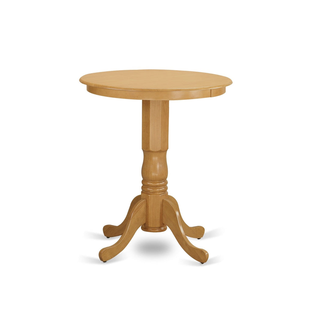 East West Furniture EDQU3-OAK-W 3 Piece Kitchen Counter Height Dining Table Set Contains a Round Wooden Table with Pedestal and 2 Dining Chairs, 30x30 Inch, Oak