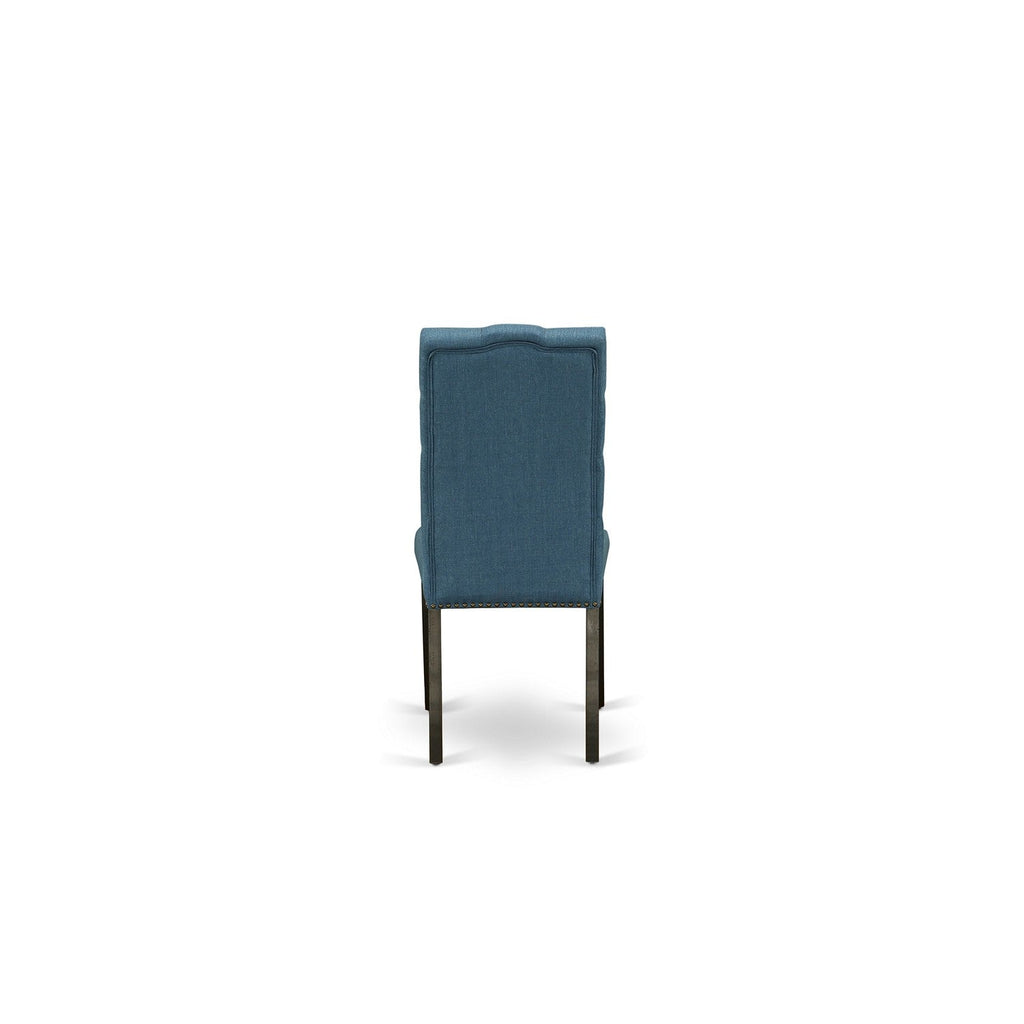 East West Furniture V696EL121-7 7 Piece Kitchen Table & Chairs Set Consist of a Rectangle Dining Room Table with V-Legs and 6 Blue Linen Fabric Parsons Chairs, 36x60 Inch, Multi-Color