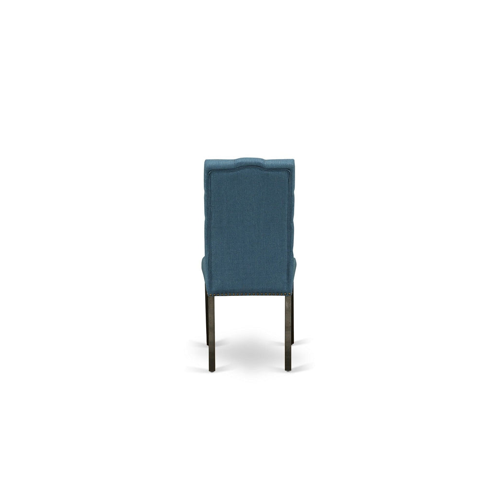 East West Furniture X676EL121-7 7 Piece Kitchen Table & Chairs Set Consist of a Rectangle Dining Room Table with X-Legs and 6 Blue Linen Fabric Parsons Chairs, 36x60 Inch, Multi-Color