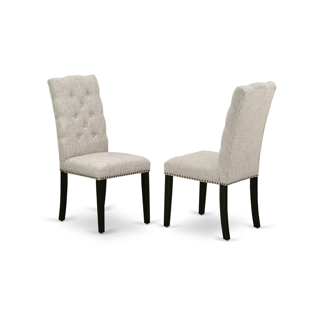 East West Furniture ELP6T35 Elsa Parson Dining Room Chairs - Button Tufted Nailhead Trim Doeskin Linen Fabric Padded Chairs, Set of 2, Wirebrushed Black
