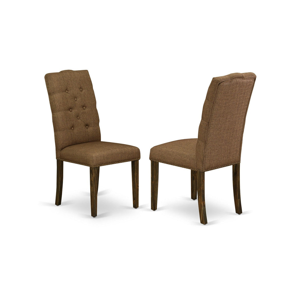 East West Furniture ELP7T18 Elsa Parson Chairs - Button Tufted Nailhead Trim Brown Linen Linen Fabric Padded Dining Chairs, Set of 2, Jacobean