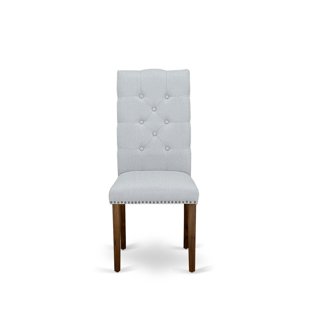 East West Furniture ELP8T05 Elsa Parson Dining Chairs - Button Tufted Nailhead Trim Grey Linen Fabric Upholstered Chairs, Set of 2, Walnut