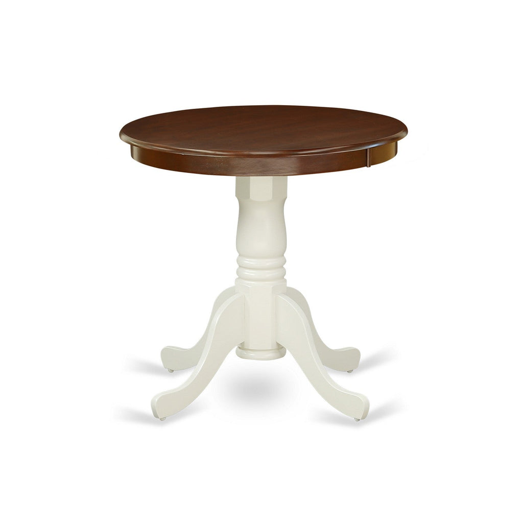 East West Furniture EMT-MLW-TP Eden Kitchen Table - a Round Dining Table Top with Pedestal Base, 30x30 Inch, Mahogany & Linen White