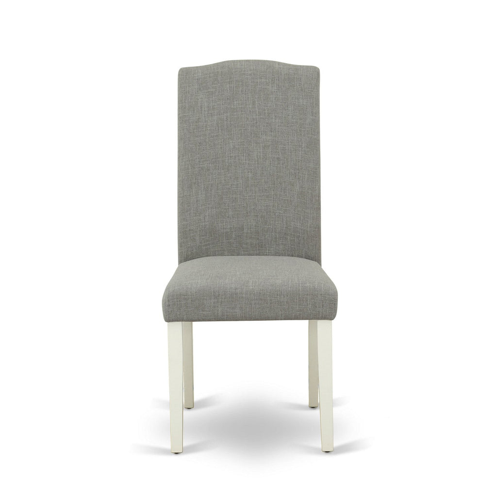 East West Furniture ENP2T06 Encinal Parson Dining Chairs - Nailhead Trim Dark Shitake Linen Fabric Padded Chairs, Set of 2, Linen White