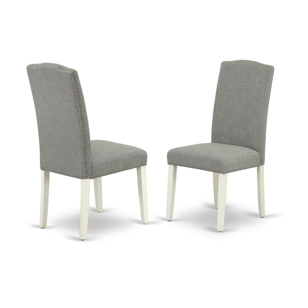 East West Furniture 1MZEN5-LWH-06 5 Piece Dinette Set Includes a Rectangle Dining Room Table with Dropleaf and 4 Dark Shitake Linen Fabric Upholstered Parson Chairs, 36x54 Inch, Linen White