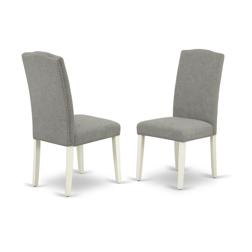 East West Furniture BOEN3-LWH-06 3 Piece Dining Room Furniture Set Contains a Round Kitchen Table and 2 Dark Shitake Linen Fabric Parson Dining Chairs, 42x42 Inch, Linen White