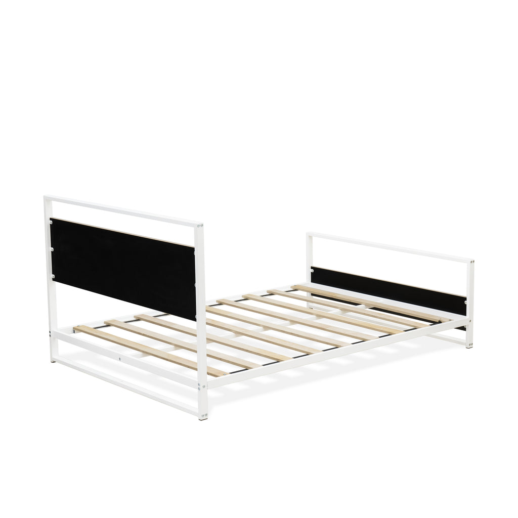 East West Furniture ERFBW02 Erie Platform Bed Frame with 4 Metal Legs - High-class Bed in Powder Coating White Color and White Wood laminate