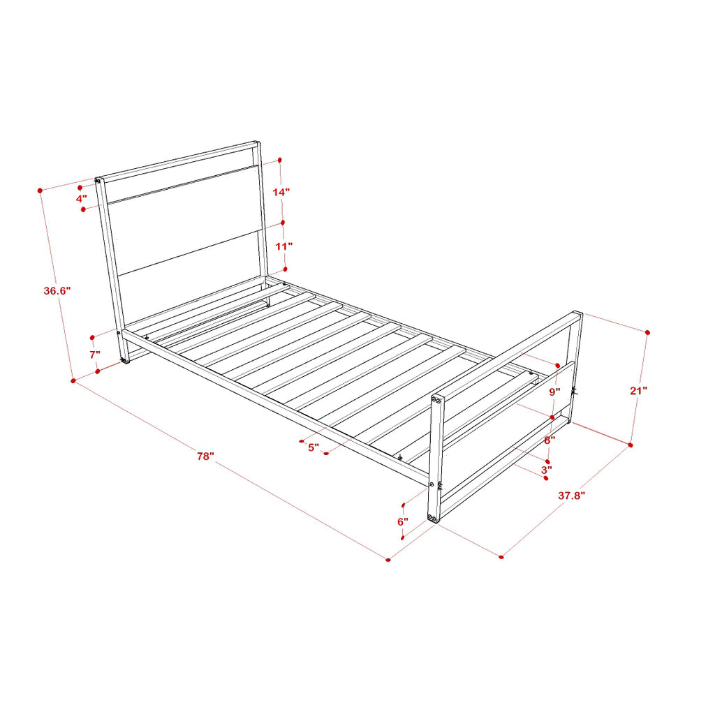 East West Furniture ERTBW02 Erie metal bed frame with 4 Metal Legs - Lavish Bed in Powder Coating White Color and White Wood laminate