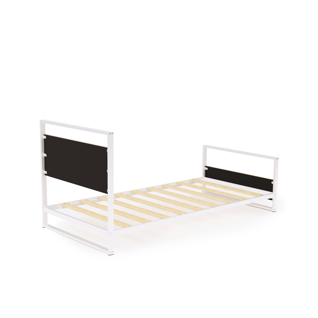 East West Furniture ERTBW02 Erie metal bed frame with 4 Metal Legs - Lavish Bed in Powder Coating White Color and White Wood laminate