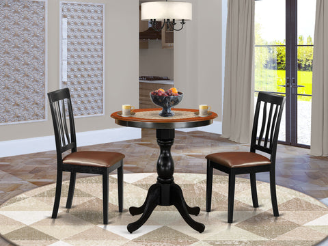 East West Furniture ESAN3-BCH-LC 3 Piece Kitchen Table & Chairs Set Contains a Round Dining Room Table with Pedestal and 2 Faux Leather Upholstered Dining Chairs, 30x30 Inch, Black & Cherry