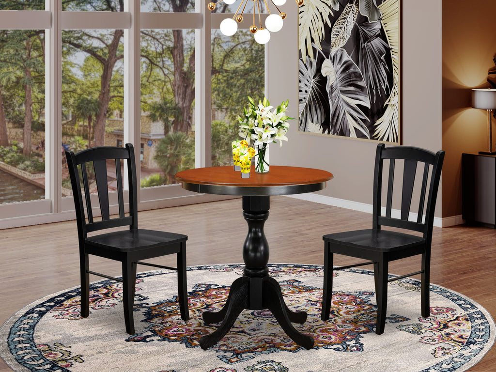East West Furniture ESDL3-BCH-W 3 Piece Dinette Set for Small Spaces Contains a Round Dining Table with Pedestal and 2 Dining Chairs, 30x30 Inch, Black & Cherry