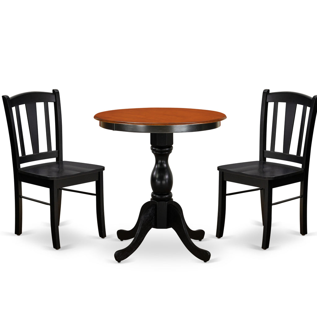 East West Furniture ESDL3-BCH-W 3 Piece Dinette Set for Small Spaces Contains a Round Dining Table with Pedestal and 2 Dining Chairs, 30x30 Inch, Black & Cherry