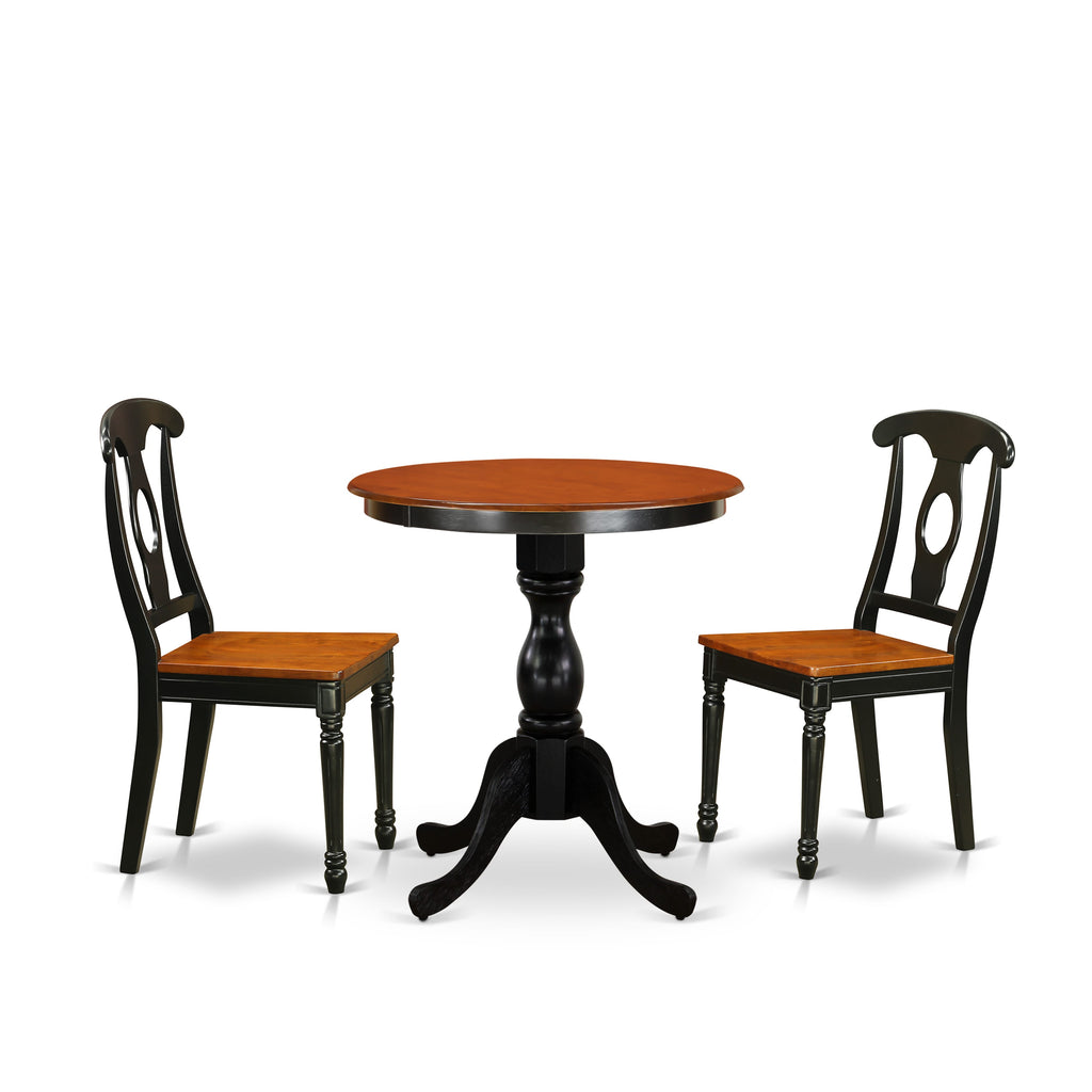 East West Furniture ESKE3-BCH-W 3 Piece Dinette Set for Small Spaces Contains a Round Dining Table with Pedestal and 2 Kitchen Dining Chairs, 30x30 Inch, Black & Cherry