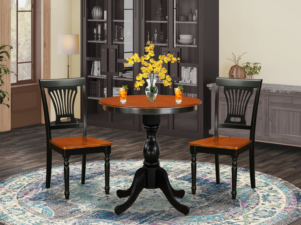 East West Furniture ESPV3-BCH-W 3 Piece Dinette Set for Small Spaces Contains a Round Dining Table with Pedestal and 2 Dining Chairs, 30x30 Inch, Black & Cherry