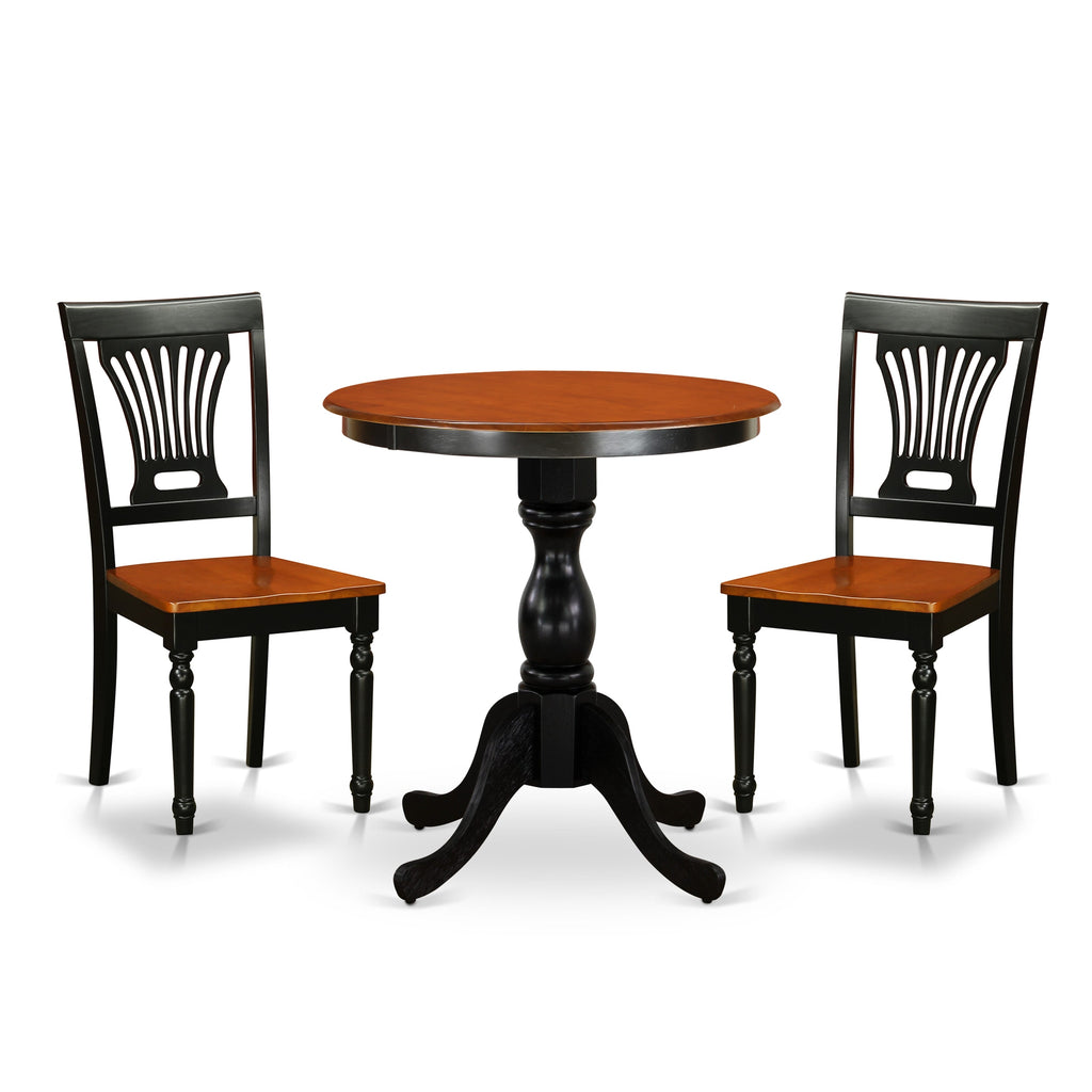 East West Furniture ESPV3-BCH-W 3 Piece Dinette Set for Small Spaces Contains a Round Dining Table with Pedestal and 2 Dining Chairs, 30x30 Inch, Black & Cherry