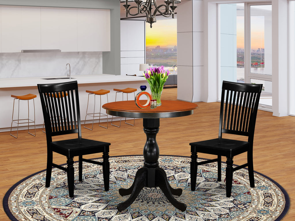 East West Furniture ESWE3-BCH-W 3 Piece Kitchen Table Set for Small Spaces Contains a Round Dining Room Table and 2 Dining Chairs, 30x30 Inch, Black & Cherry