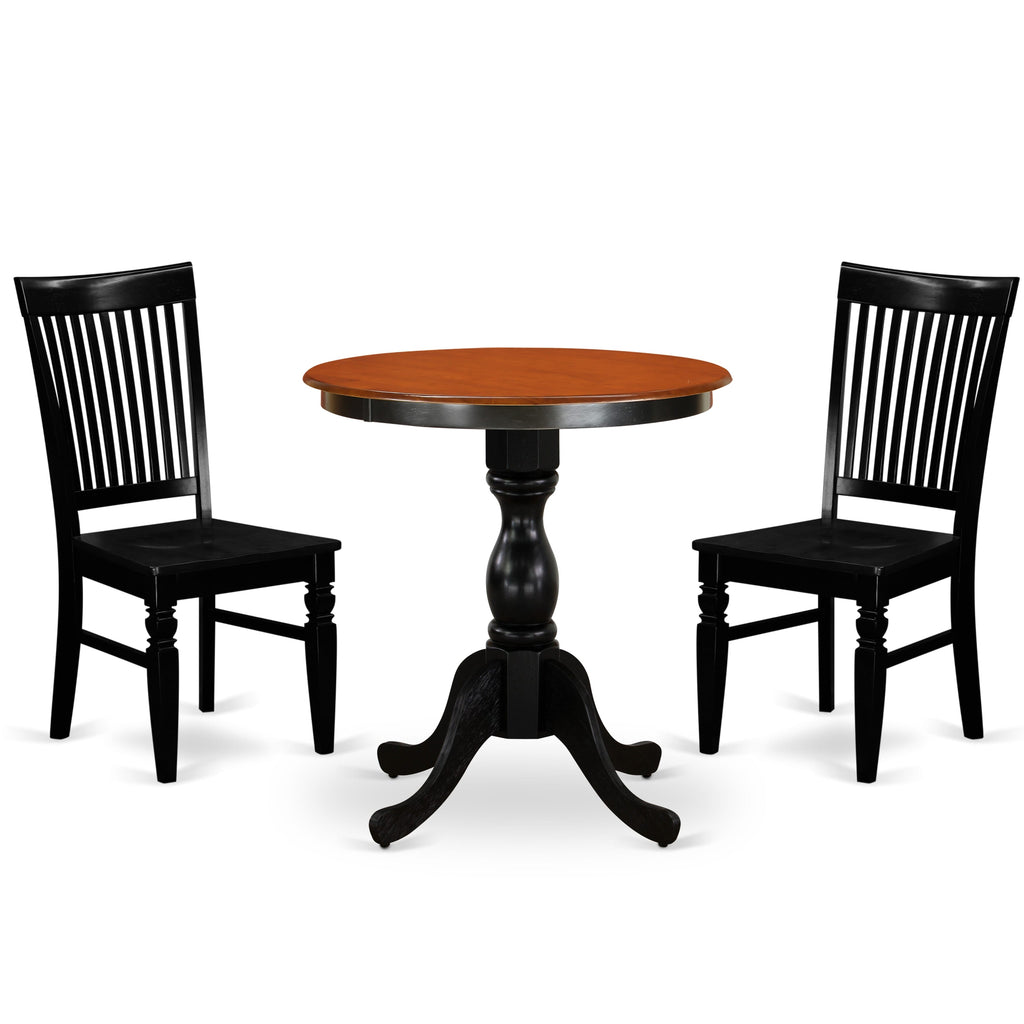 East West Furniture ESWE3-BCH-W 3 Piece Kitchen Table Set for Small Spaces Contains a Round Dining Room Table and 2 Dining Chairs, 30x30 Inch, Black & Cherry