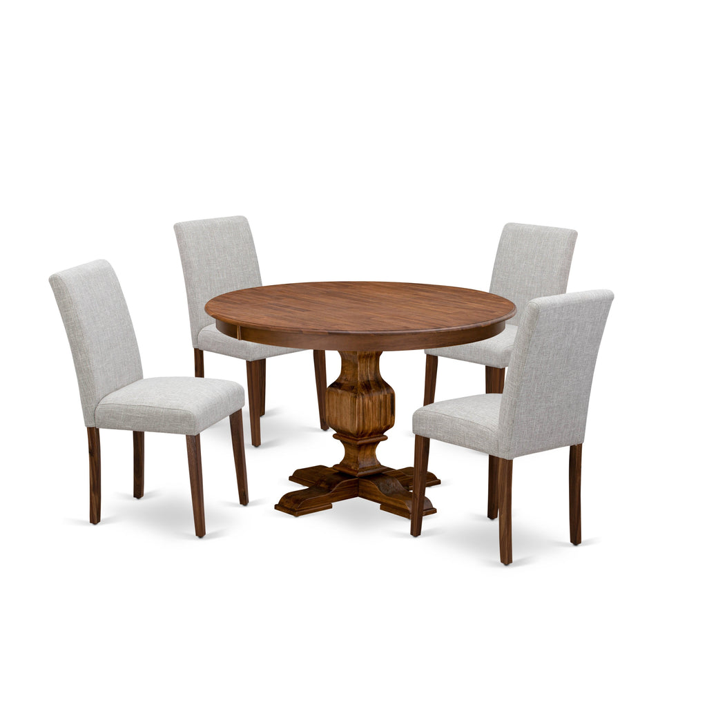 East West Furniture F3AB5-N35 5 Piece Dining Room Table Set Includes a Round Kitchen Table with Pedestal and 4 Doeskin Linen Fabric Parsons Dining Chairs, 48x48 Inch, Antique Walnut