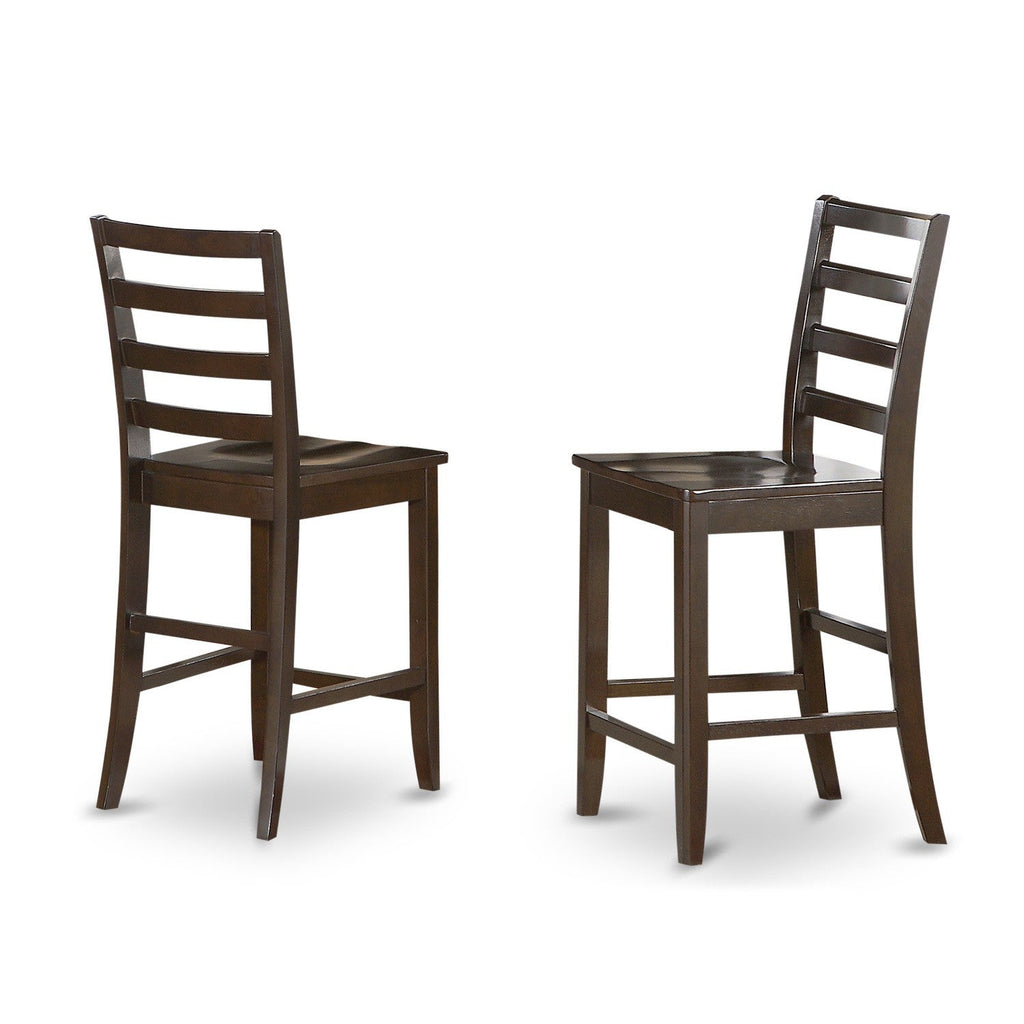 East West Furniture FAS-CAP-W Fairwind Counter Height Dining Stools - Ladder Back Wood Seat Chairs, Set of 2, Cappuccino