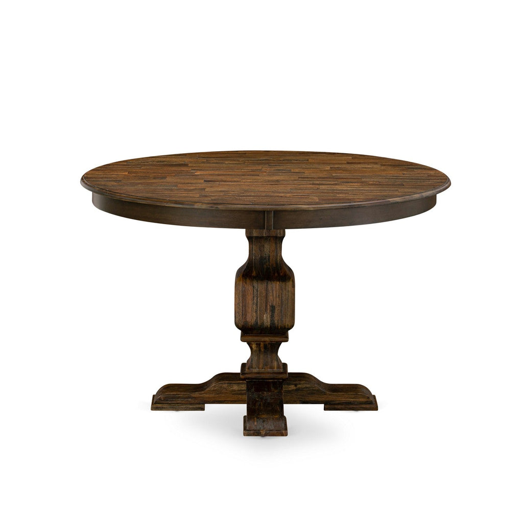 East West Furniture FE3-07-TP Ferris Kitchen Dining Table - a Round Wooden Table Top with Pedestal Base, 48x48 Inch, Distressed Jacobean