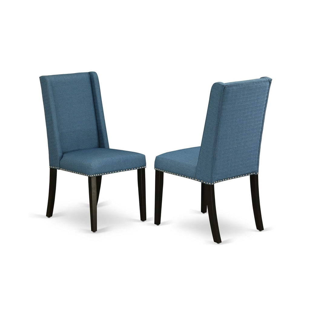 East West Furniture FLP1T21 Florence Parson Chairs - Nailhead Trim Blue Linen Fabric Upholstered Dining Chairs, Set of 2, Black