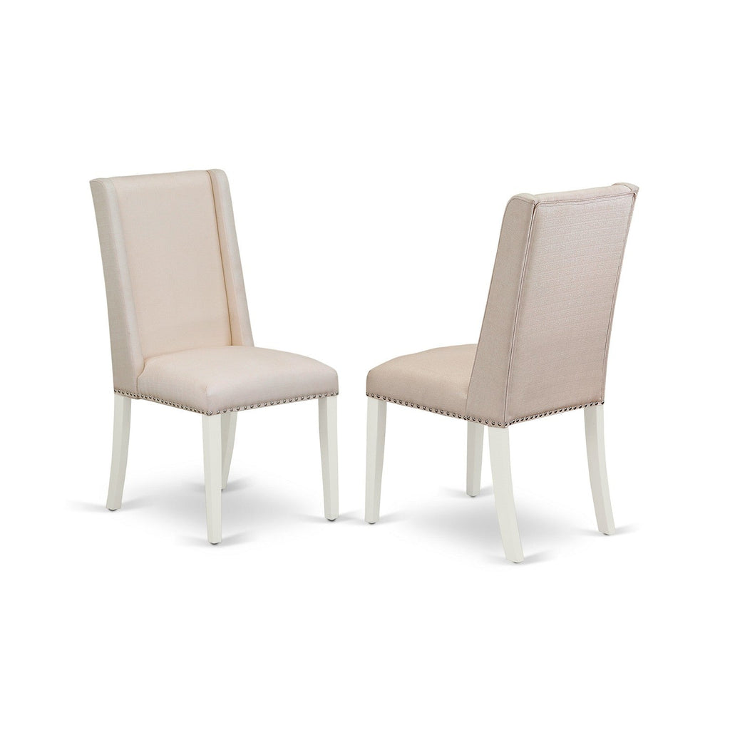 East West Furniture FLP2T01 Florence Parsons Dining Chairs - Nailhead Trim Cream Linen Fabric Upholstered Chairs, Set of 2, Linen White