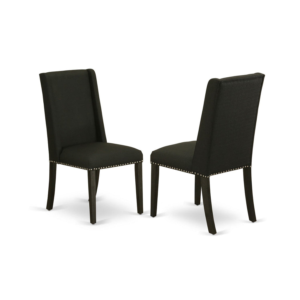 East West Furniture FLP6T24 Florence Parson Dining Room Chairs - Nailhead Trim Black Linen Fabric Padded Chairs, Set of 2, Wirebrushed Black