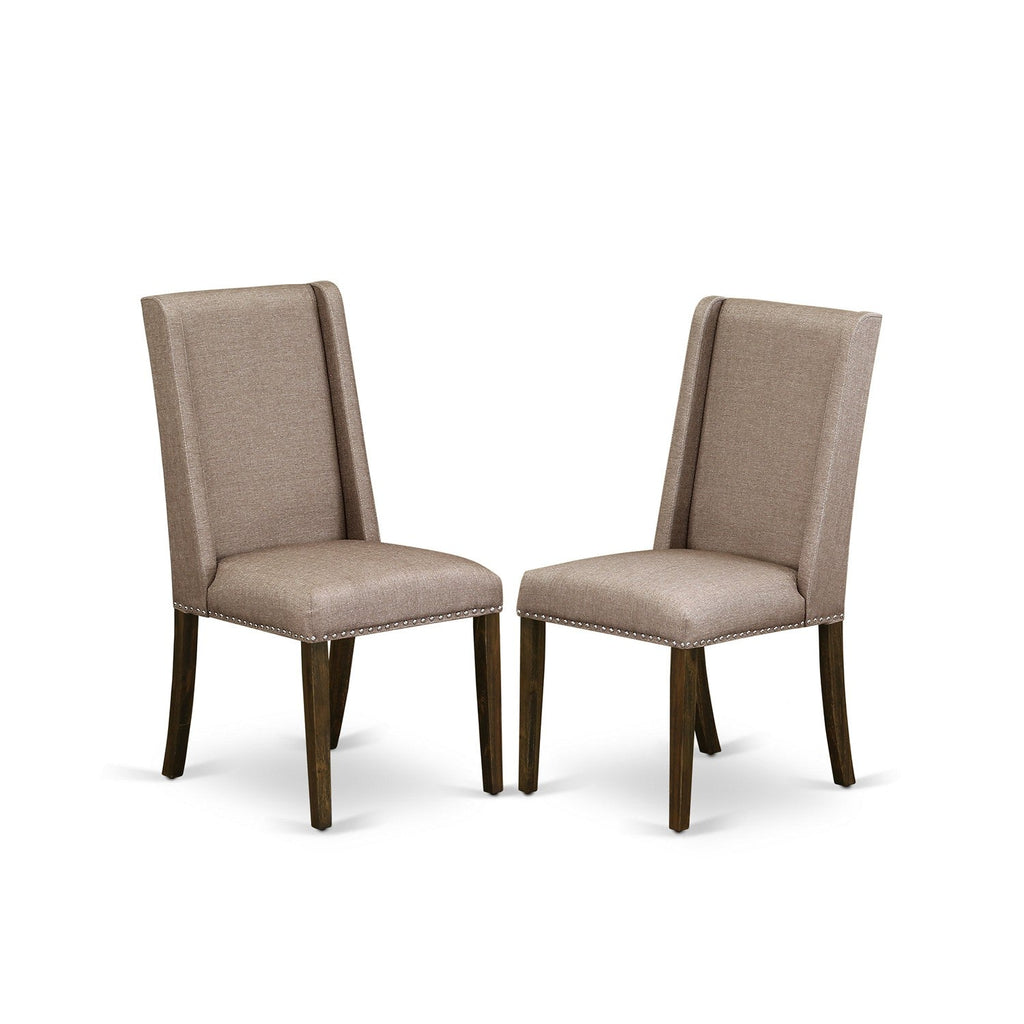 East West Furniture FLP7T16 Florence Parsons Dining Chairs - Nailhead Trim Dark Khaki Linen Fabric Padded Chairs, Set of 2, Jacobean