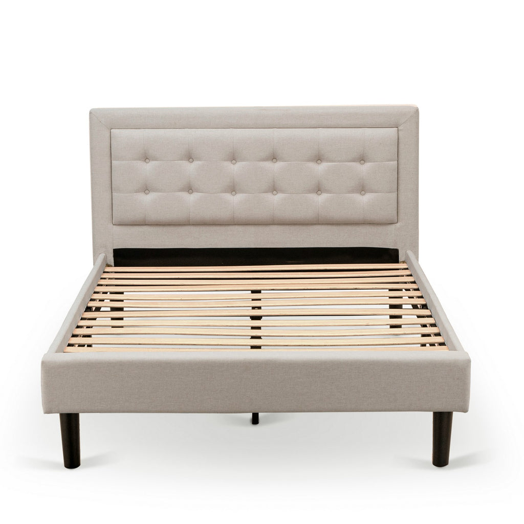 FN08F-1HI13 2-Piece Platform Full Size Bed Set with 1 Platform Bed and a Bedroom Nightstand - Mist Beige Linen Fabric