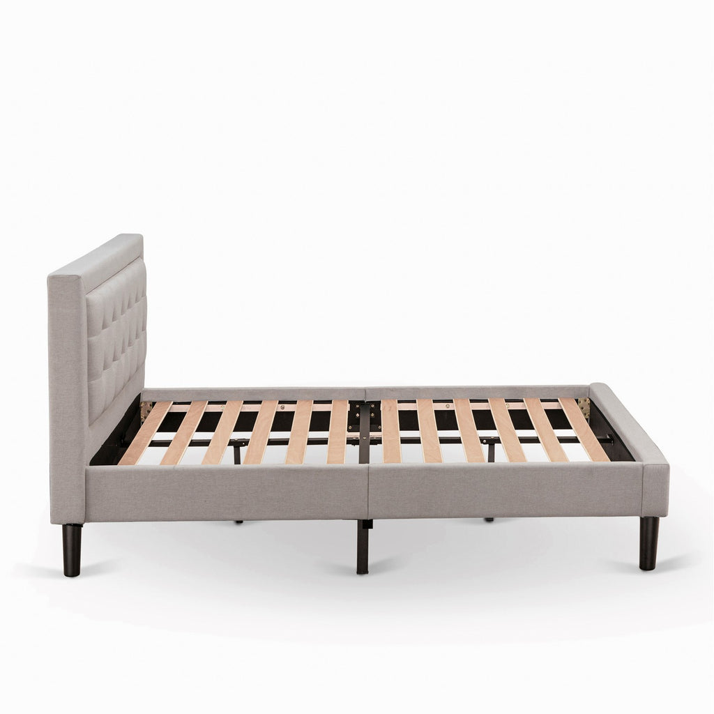 FN08F-1GA08 2-Pc Platform Full Size Bed Set with 1 Wood Bed Frame and a Wood Nightstand - Mist Beige Linen Fabric