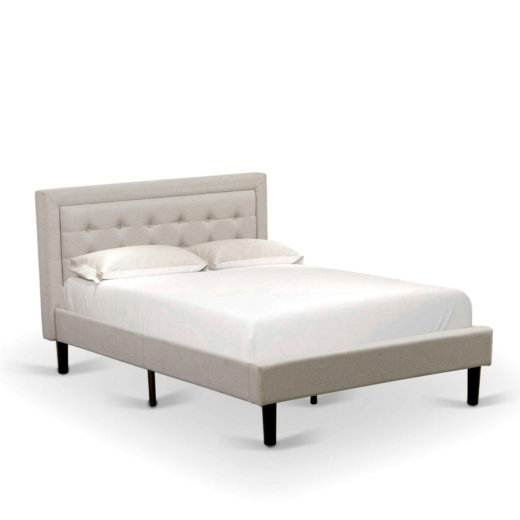 FN08F-1HI13 2-Piece Platform Full Size Bed Set with 1 Platform Bed and a Bedroom Nightstand - Mist Beige Linen Fabric