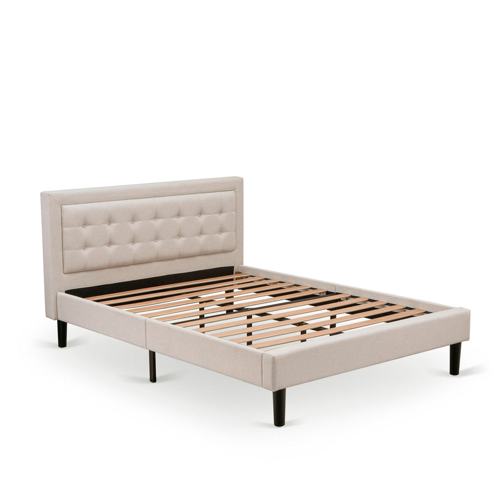 East West Furniture FN08Q-2DE05 3-Piece Platform Queen Bedroom Set with 1 Upholstered Bed and 2 Small Nightstands - Mist Beige Linen Fabric