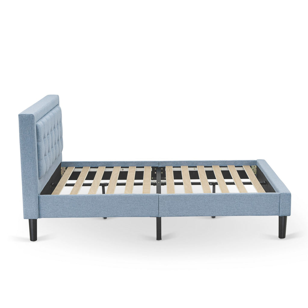 FN11F-1GA0C 2-Pc Platform Full Bedroom Set with 1 Full Bed Frame and a Night Stand - Reliable and Long lasting Manufacturing - Denim Blue Linen Fabric