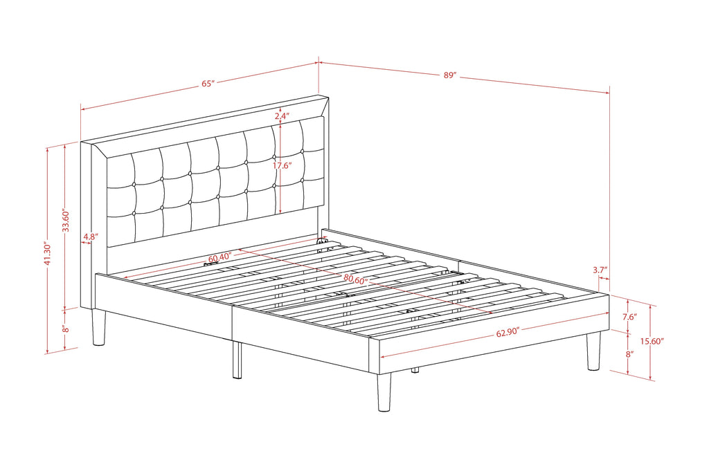 East West Furniture FN11Q-2GO15 3-Piece Platform Bed Set with 1 Mid Century Bed and 2 Small Nightstands - Reliable and Durable Manufacturing - Denim Blue Linen Fabric