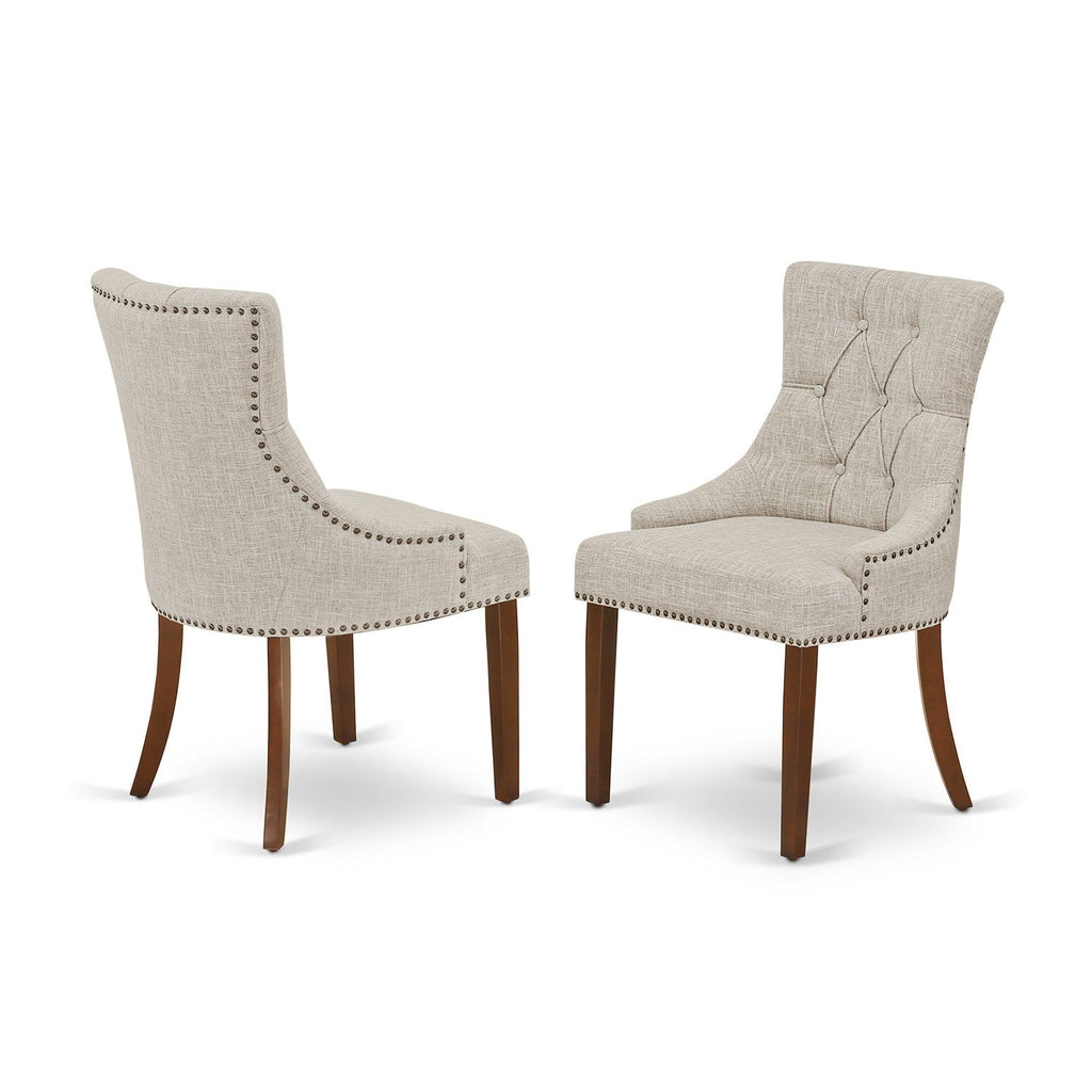 East West Furniture FRP3T05 Friona Parson Dining Chairs - Button Tufted Nailhead Trim Doeskin Linen Fabric Upholstered Chairs, Set of 2, Mahogany