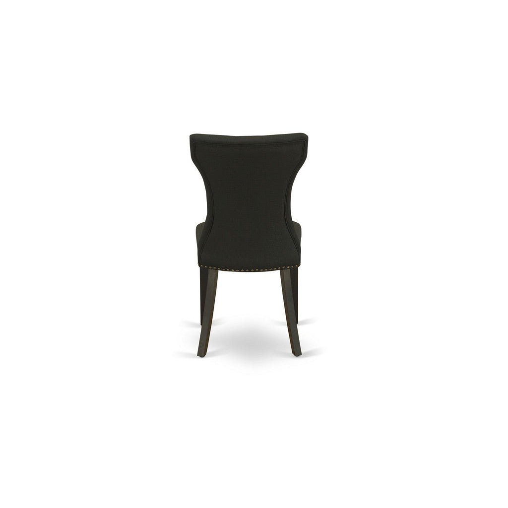 East West Furniture DLGA3-ABK-24 3 Piece Dinette Set for Small Spaces Contains a Round Dining Table with Dropleaf and 2 Black Linen Fabric Upholstered Chairs, 42x42 Inch, Wirebrushed Black