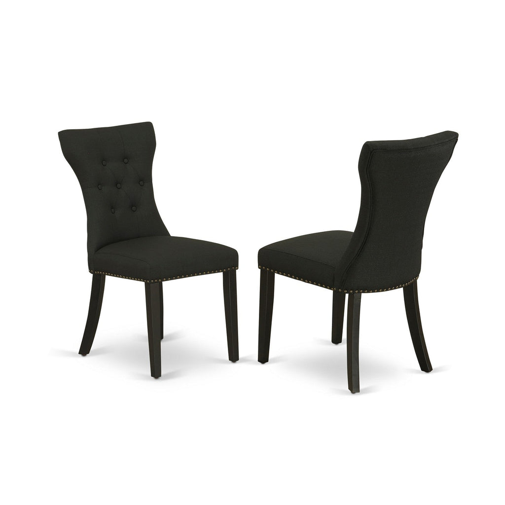 East West Furniture GAP1T24 Gallatin Parsons Dining Chairs - Button Tufted Nailhead Trim Black Linen Fabric Upholstered Chairs, Set of 2, Black